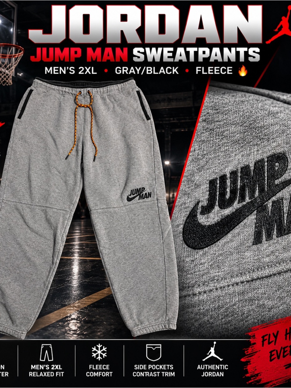Nike Air Jordan Jumpman Sweatpants Mens 2XL Gray Fleece Joggers DJ0260-091